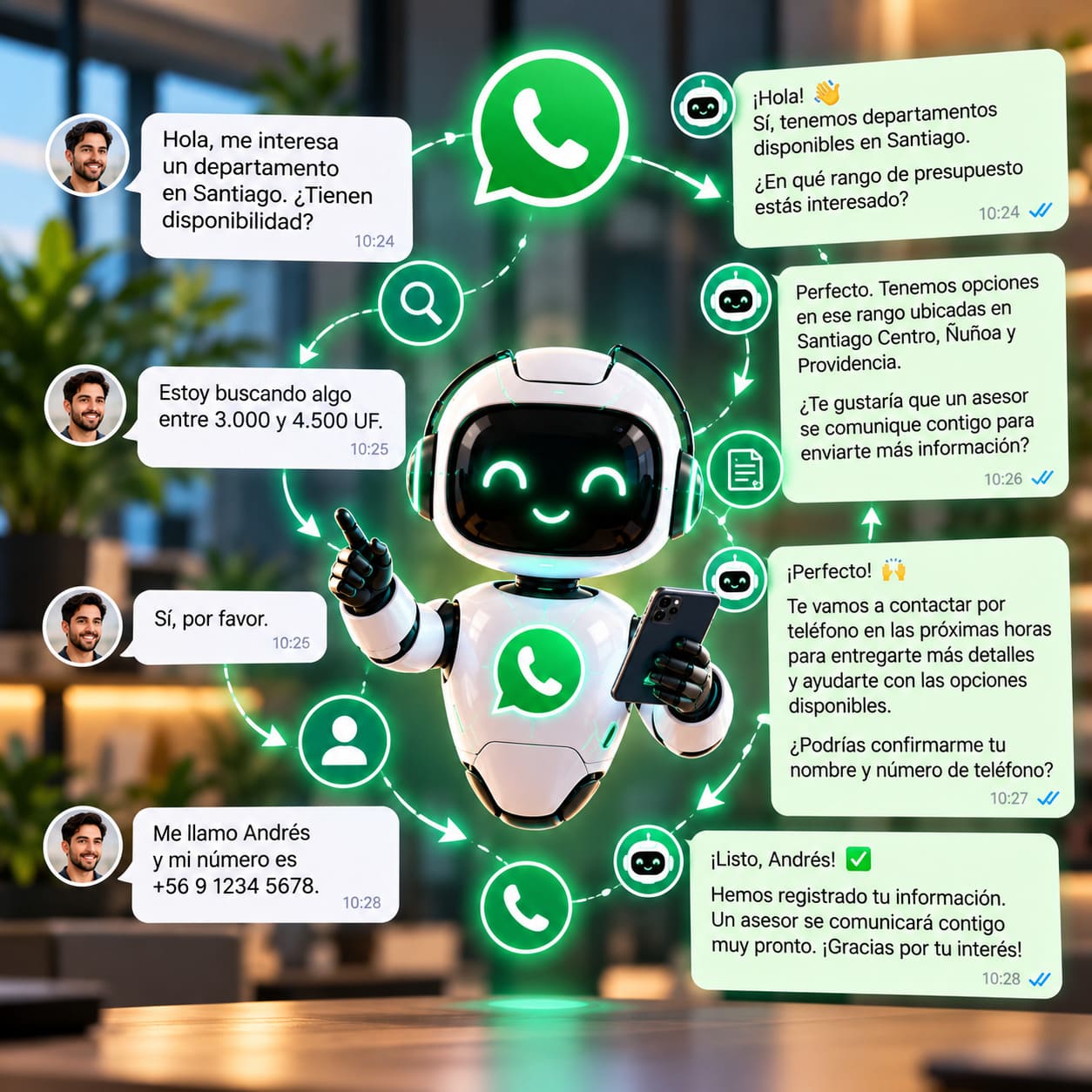 Negocio de servicios atendiendo clientes con un vendedor con IA en WhatsApp